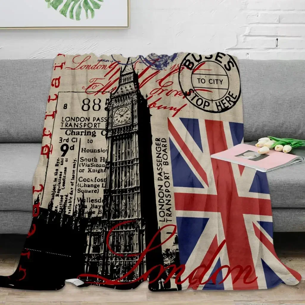 Home Decor London - ลอนดอน เกรทบริเตน บิ๊กเบน ผ้าห่มลายธงชาติ ผ้าห่มไมโครไฟเบอร์อุ่นๆ ผ้าห่มผ้าสักหลาด