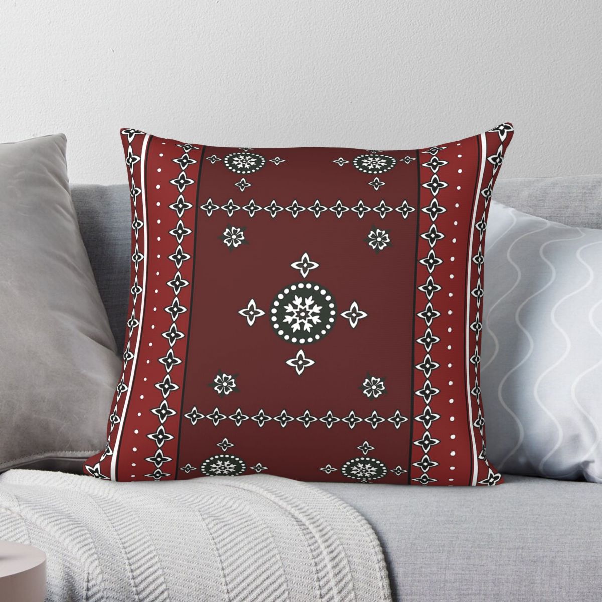 Home Decor Karachi - ปลอกหมอนอิงลายสินธี ปากีสถาน คาราจี ผ้าโพลีเอสเตอร์ ผ้าลินิน ผ้ากำมะหยี่