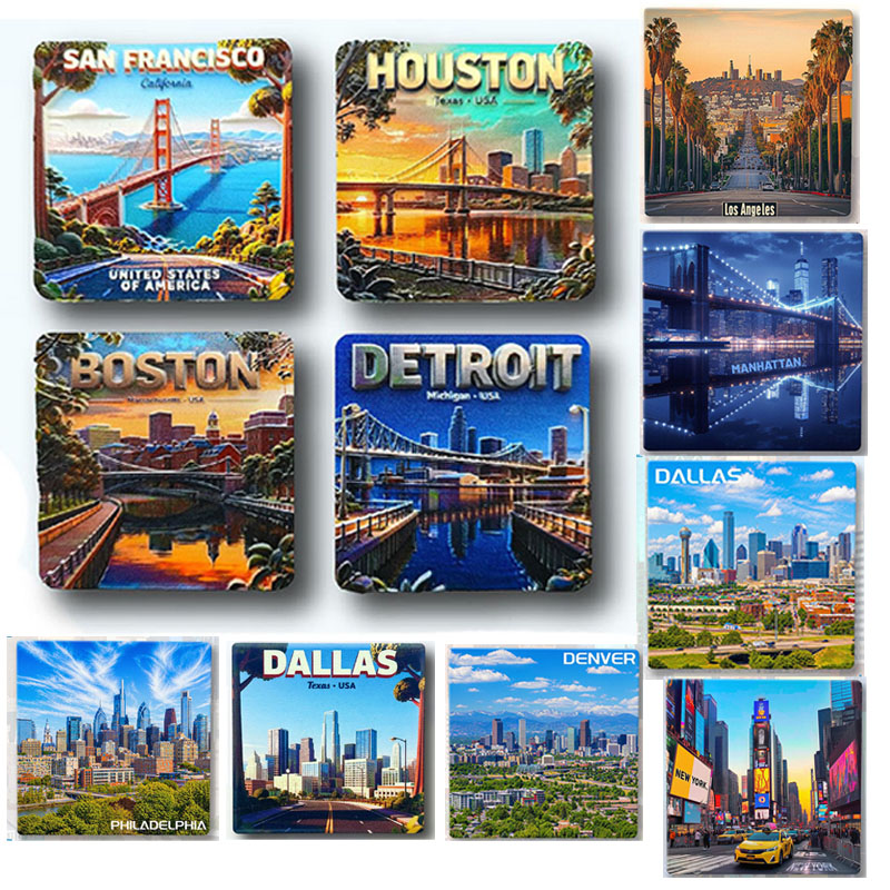 Home Decor Dallas - แม่เหล็กติดตู้เย็นสหรัฐอเมริกา ดัลลัส บอสตัน ฮิวสตัน ดีทรอยต์ ฟิลาเดลเฟีย
