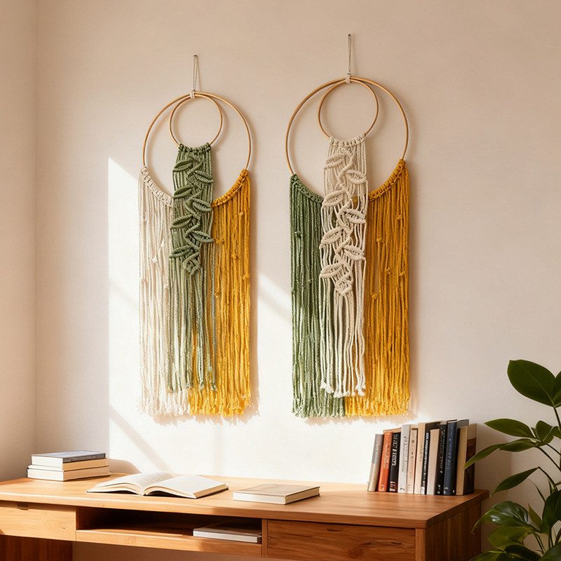 Home Decor Green - ผ้าแขวนผนังลายโบฮีเมียนสีเขียว ขนาด 29x90 ซม. งานทอมือ ตกแต่งผนังบ้าน