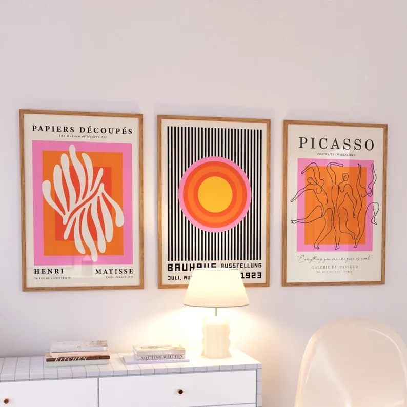 Home Decor Reviews - 3 ชิ้น โมเดิร์น ออเรนจ์ บาวเฮาส์และปิกัสโซศิลปะบนผนังพิมพ์ภาพวาดบนผ้าใบโปสเตอร์ภาพสำหรับห้องนั่งเล่น, ห้องนอนตกแต่งบ้าน