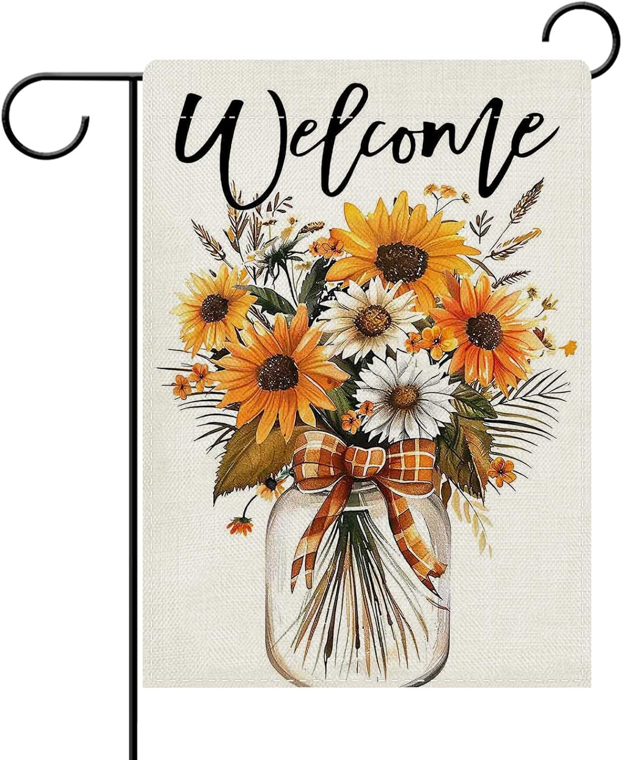 Home Decor Daisy - ธงตกแต่งสวนลายดอกไม้ต้อนรับฤดูใบไม้ร่วง Dyrenson, ธงตกแต่งสวนลายดอกทานตะวันและเดซี่สำหรับฤดูใบไม้ร่วง, ของตกแต่งบ้านและสวนภายนอกลายดอกไม้ในขวดโหล, S UUN