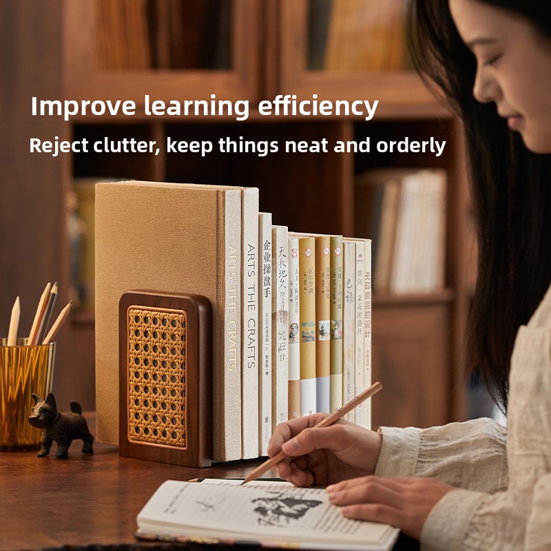 Aesthetic Bookend - ที่คั่นหนังสือหวายถัก ที่วางหนังสือสร้างสรรค์สำหรับนักเรียน ที่จัดระเบียบหนังสือบนโต๊ะทำงานสวยงาม คลิปหนีบหนังสือสำหรับห้องเรียนและโฮมออฟฟิศ