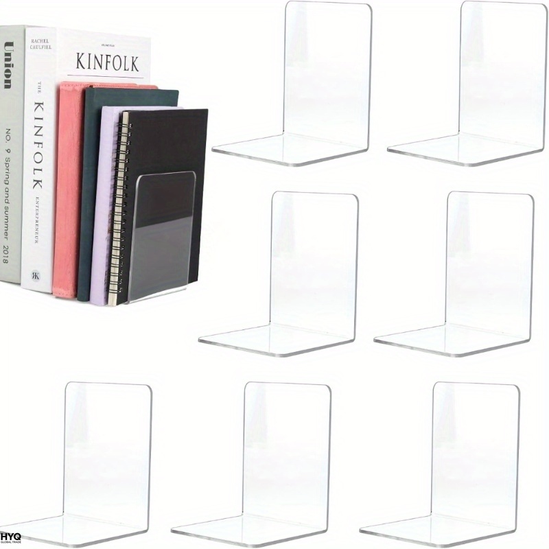 Aesthetic Bookend - ชุดที่คั่นหนังสืออะคริลิคใส 4/8 ชิ้น - แท่นวางโชว์บนโต๊ะสำหรับสำนักงาน บ้าน