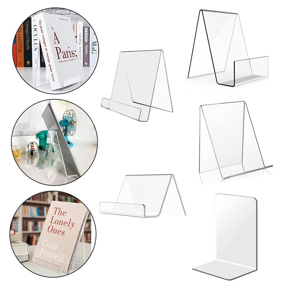 Aesthetic Bookend - ที่วางหนังสืออะคริลิคแบบมินิมอล โปร่งใส ชั้นวางซีดีอเนกประสงค์ แบบพกพา ที่กั้นหนังสือ สำหรับโรงเรียนและสำนักงาน