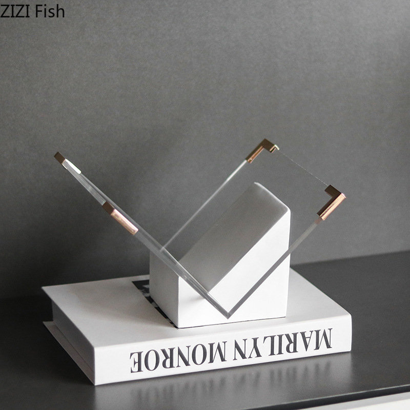 Aesthetic Bookend - ชั้นวางนิตยสารอะคริลิคหินอ่อน ชั้นวางของบนโต๊ะ ชั้นวางหนังสือ ที่กั้นหนังสือ ที่เก็บของ ชั้นวางของ