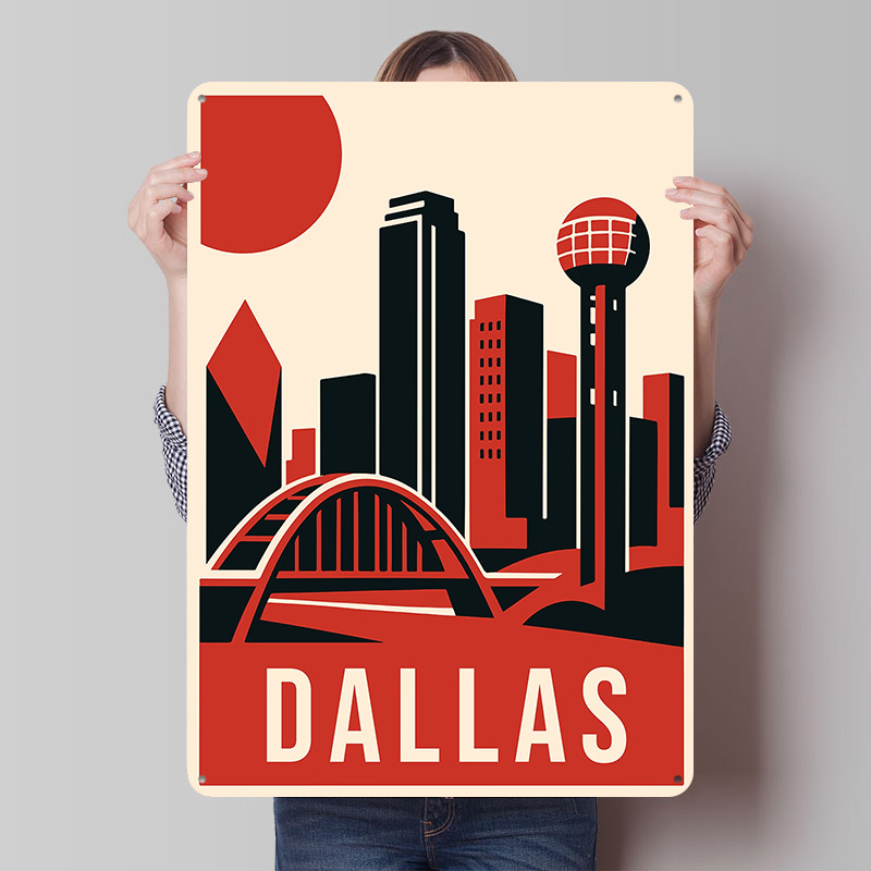 Home Decor Dallas - โปสเตอร์พิมพ์ลายท่องเที่ยวสไตล์วินเทจ ดัลลัส งานศิลปะติดผนังแบบเรโทร ป้ายโลหะวินเทจสำหรับตกแต่งบ้าน ห้อง โต๊ะทำงาน