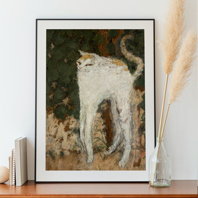 Home Decor Exhibition - ป้ายแสดงผลงานนิทรรศการของปิแอร์ บอนนาร์ด เลอ ชาต บล็อง ภาพวาดแมวสไตล์มีม