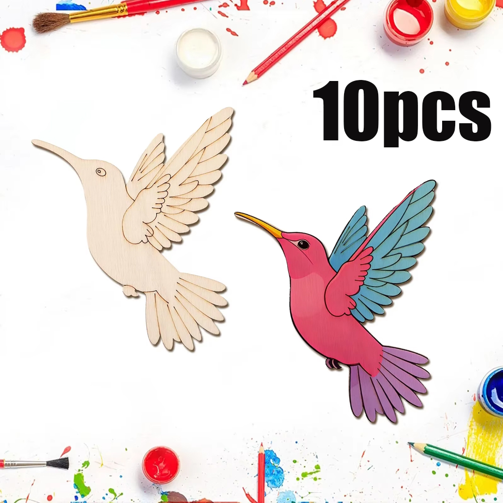 Home Decor Painting - ชุดงานฝีมือไม้รูปสัตว์และนก 10 ชิ้น แบบยังไม่เสร็จสมบูรณ์ สำหรับทำของตกแต่งแขวนผนัง งานศิลปะ