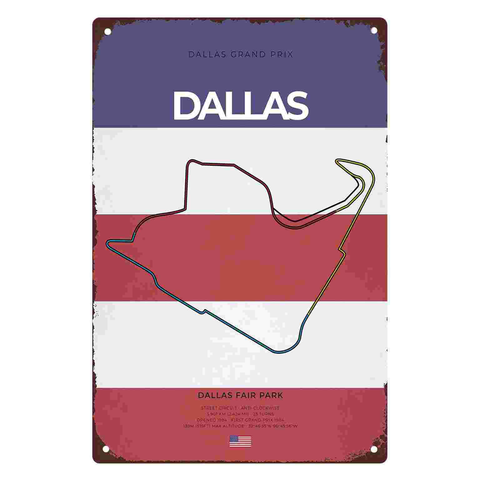 Home Decor Dallas - โปสเตอร์แข่งรถวินเทจ 2 มิติ ลายสนามแข่งดัลลัสแกรนด์ปรีซ์ 1 ชิ้น