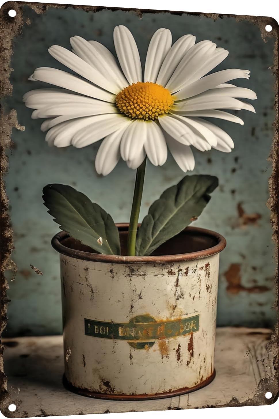 Home Decor Daisy - ป้ายโลหะวินเทจลายดอกไม้ ขนาด 1x12x8 นิ้ว, ลายดอกเดซี่สีขาวพร้อมหยดน้ำค้าง, ของตกแต่งผนังสไตล์เรโทรสำหรับบ้าน