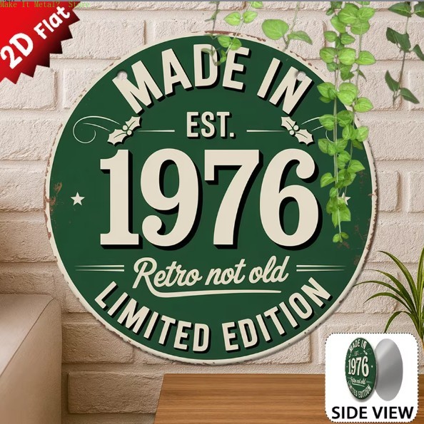 Home Decor Green - ป้ายโลหะทรงกลมแบน 2 มิติ สไตล์เรโทร ผลิตปี 1976
