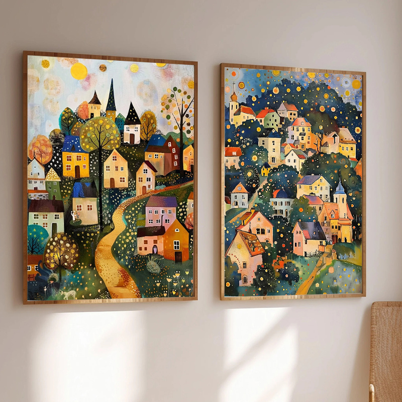 Home Decor Exhibition - โปสเตอร์นิทรรศการภาพวาดเพชรลายต้นไม้ยามค่ำคืนในสวนดอกไม้ หมู่บ้าน วิลเลจ นิท ทรี ของกุสตาฟ