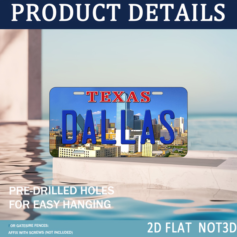 Home Decor Dallas - ป้ายโลหะติดผนังลายวินเทจเท็กซัส ดัลลัส แบบ 2D ขนาดใหญ่ 1