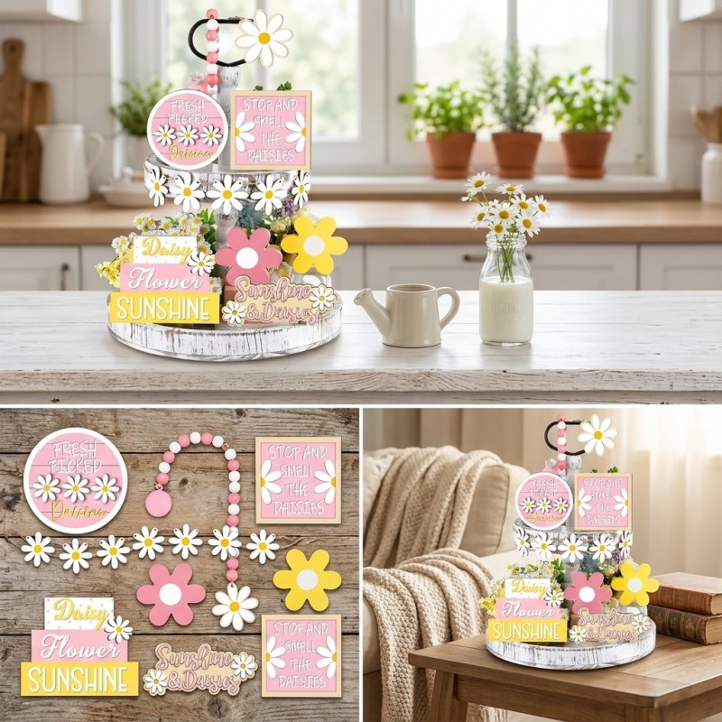 ของตกแต่งถาดหลายชั้นลายดอกเดซี - Home Decor Daisy บทวิจารณ์และราคา