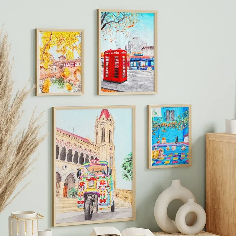 ภาพพิมพ์สีสันสดใส ลอนดอน คาราจ - Home Decor Karachi บทวิจารณ์และราคา