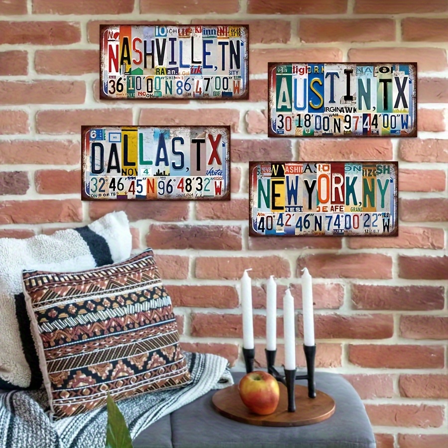 แผ่นโลหะติดผนังลายเมืองวินเทจแ - Home Decor Dallas บทวิจารณ์และราคา